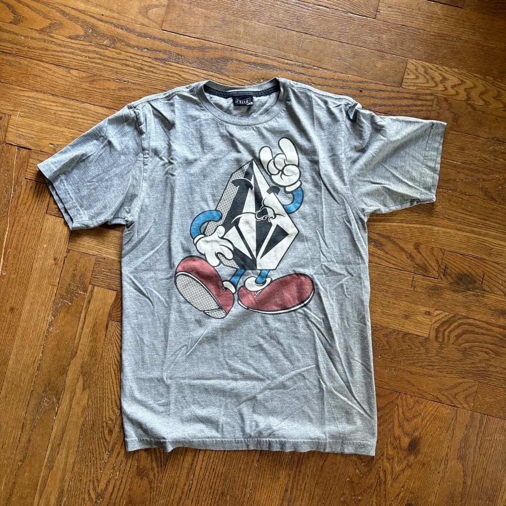 Volcom Stone Cartoon Logo Graphic‎ T-Shirt Men’s Medium Gray Skateboarding